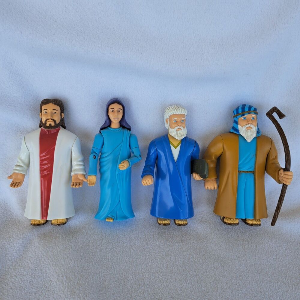 Vintage Bible Heroes Action Figures Lot Poseable Moses Mary Jesus Noah Religious